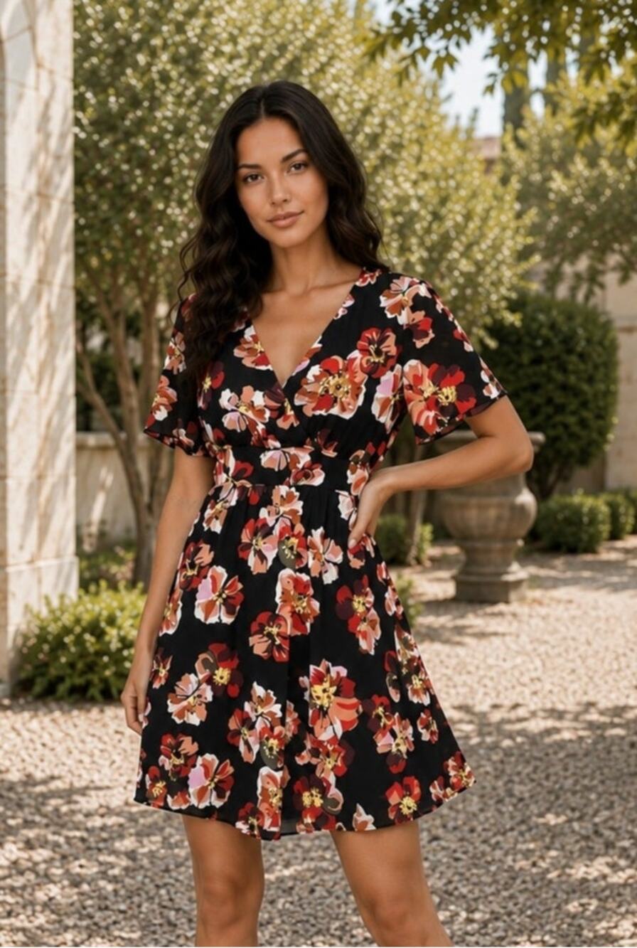 Madewell Tulip Sleeve Mini Dress French Rose Floral Faux Wrap Size 2